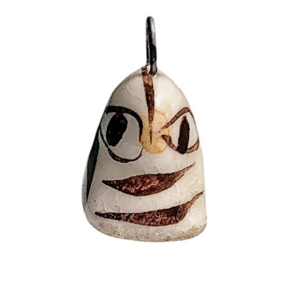 Vintage Handcrafted Ceramic Owl Charm with Metal Ring